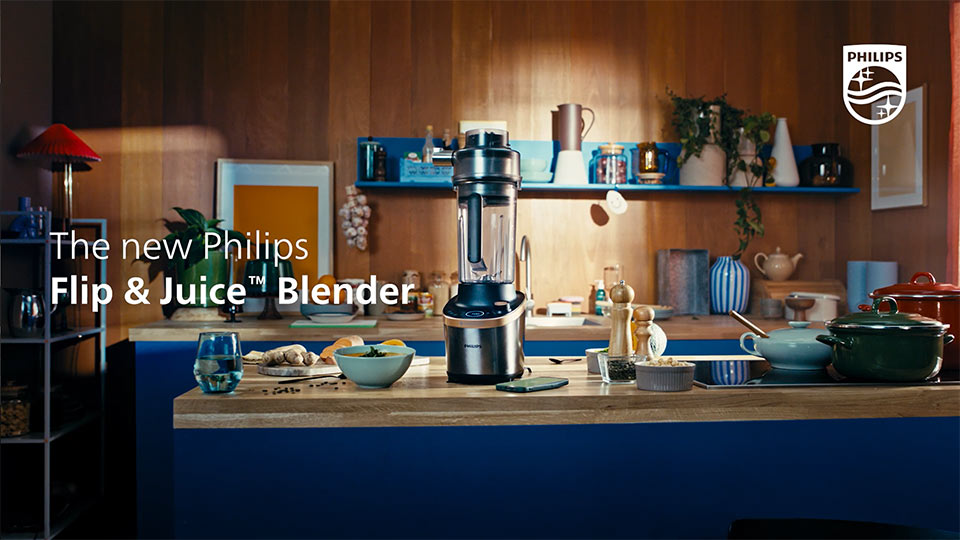 Uk&aacute;žka činnosti a možnost&iacute; mix&eacute;ra 2v1 Philips Flip & Juice&trade; s od&scaron;ťavovačom.